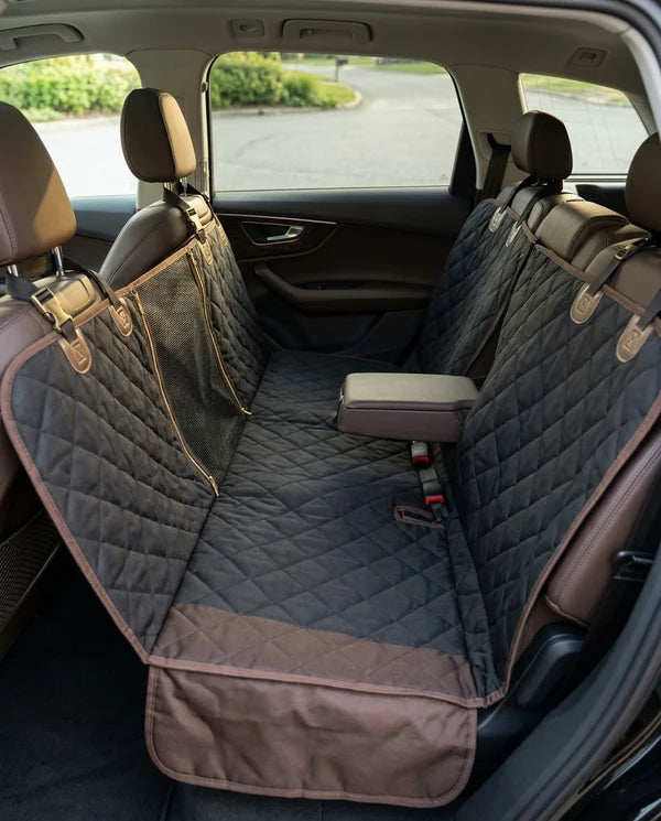 SnugglePaws™ Luxury Heavy-Duty Waterproof Quilted Pet Car Seat Cover & Hammock with Mesh Window