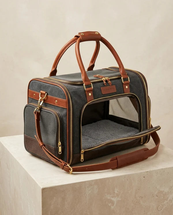 Voyager™ Airline-Approved Expandable Leather & Canvas Pet Travel Carrier
